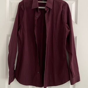 Express 1MX Extra Slim Burgundy Mens Dress Shirt